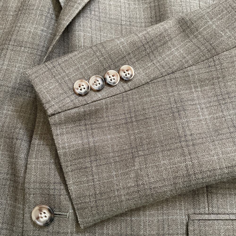 Lauren Ralph Lauren Mens Suit Jacket Blazer Silk Wool 46 R Brown Plaid 2 Button - Picture 5 of 13